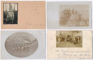 18 db I. érdekes világháborús katonai fotólap + 3 fotó (2 tábori lapra ragasztva)