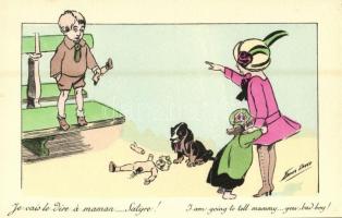 I am going to tell mammy...you, bad boy! Children art postcard B.G. Paris 623. s: Xavier Sager