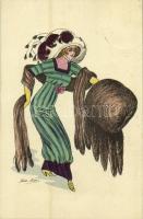 Hat fashion. French art postcard. K.F. Paris 4288. s: Xavier Sager