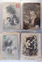 Kb. 250 db RÉGI romantikus motívum képeslap albumban: hölgyek, gyerekek és fotók. Vegyes minőség / C...