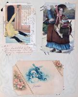 Kb. 250 db RÉGI motívum képeslap nagy albumban: litho, állat, üdvözlő, virág. Vegyes minőség / Cca. ...