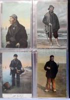 Kb. 120 db RÉGI motívum képeslap albumban: különböző folklór lapok, ember típusok. Vegyes minőség / ...