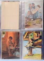 Kb. 150 db RÉGI motívum képeslap albumban: zene, zenész. Vegyes minőség / Cca. 150 pre-1950 motive p...