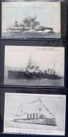 45 db RÉGI motívum képeslap albumban: angol és francia hadihajók / 45 pre-1945 motive postcards in album: British and French Navy, battleships