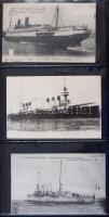 45 db RÉGI motívum képeslap albumban: angol és francia hadihajók / 45 pre-1945 motive postcards in a...