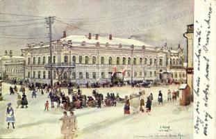 1920 Yekaterinburg, Ekaterinburg, Jekaterinbourg; Residence of the Czechoslovaks National Council Branch of Russia in winter. Pamatnik-Odboje, artist signed