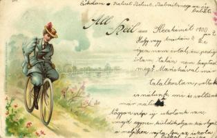 All Heil aus... / Lady on bicycle. Kunstanstalt J. Miesler, litho (EK)