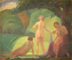 Borszéki Frigyes (1880-1950): Fürdőző nők. Olaj, vászon, jelzett, keretben, 80×96 cm