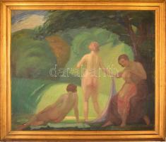 Borszéki Frigyes (1880-1950): Fürdőző nők. Olaj, vászon, jelzett, keretben, 80×96 cm