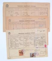 cca 1921 3 db anyakönyvi kivonat: 2 db születési, 1 db házassági, illetékbélyegekkel