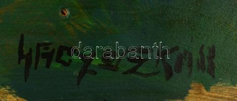 Nagy jelzéssel: Házudvar. Olaj, falemez, hibás, 50×61 cm