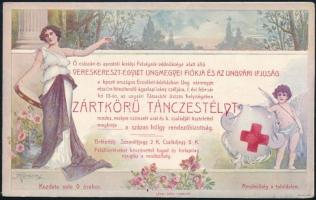 cca 1910 Vereskereszt-egylet Ungmegyei Fiókja és az Ungvári Ifjuság zártkörű táncestélyének meghívója. Ungvár, Lévai Mór-ny., a zenét cs. és. kir. 66 gyalogezred és Lányi zenekara szolgáltatta.