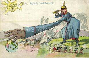 Bada che ti scotti le mani!! / Watch your hands! Wilhelm II, WWI Italian anti-German military satire. litho