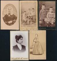 cca 1880-1900 9 db nőket és gyerekeket ábrázoló keményhátú fotó, 11×7 cm