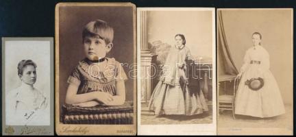 cca 1880-1900 9 db nőket és gyerekeket ábrázoló keményhátú fotó, 11×7 cm