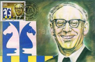 Jugoszlávia: M.Botvinnik az őt ábrázoló bélyeggel és sakkbélyegzővel, hátoldalán szintén sakkbélyeg és bélyegzés C