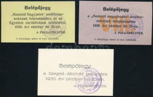 1930 Miniszteri meghívók, belépők a szegedi Fogadalmi-templom felszentelésére, boríték, 9 db belépő,...