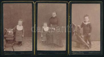 cca 1900 Gyerekfotók, 3 db keményhátú fotó Mayer Sándor érsekújvári műterméből, 11×6,5 cm
