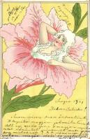 1901 Lady in flower. Art Nouveau, litho (worn corners)