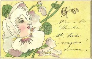 1899 Lady head in flower. Art Nouveau, litho (EK)