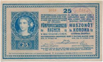 1918. 25K 3018 3mm, sima hátlap, hamis Magyar Állampénztár felülbélyegzéssel (fake overprint) T:III