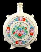 Hollóházi porcelán virágmintás kulacs, kézzel festett, jelzett, m: 21,5 cm