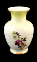 Hollóházi porcelán virágmintás váza, matricás, jelzett, kis kopásnyomokkal, m: 15 cm