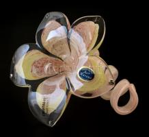 Muranoi üveg virág, többrétegű, matricával jelzett, 14×10×11 cm