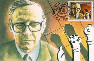 Jugoszlávia: V.Smyslov az őt ábrázoló bélyeggel és sakkbélyegzővel, hátoldalán szintén sakkbélyeg és bélyegzés C