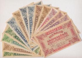1946. 14db-os vegyes magyar adópengő bankjegy tétel, közte fordított címeres T:II,III kis ly.