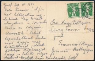 1915 Lóczy Lajos (geológus, 1849-1920) saját kézzel írt levelezőlapja húgának Genfből