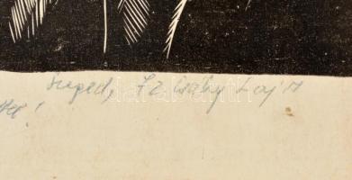 Csáky Lajos (1950-): Kettőtöknek. Fametszet, papír, jelzett, fatáblára ragasztva, 16×10,5 cm