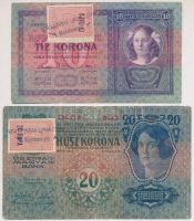 1904. 10K + 1913. 20K mindkettő hamis szerb bélyeggel és Montenegró bélyegzéssel T:III,III-
