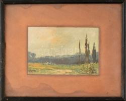 Kéri jelzéssel: Kisváros a láthatáron. Akvarell, papír, üvegezett keretben, 9,5×14,5 cm