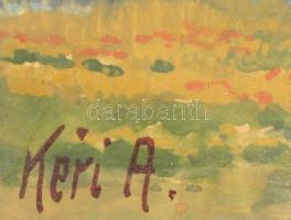 Kéri jelzéssel: Kisváros a láthatáron. Akvarell, papír, üvegezett keretben, 9,5×14,5 cm