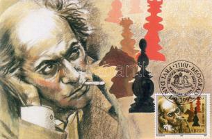 Jugoszlávia: M.Tal az őt ábrázoló bélyeggel és sakkbélyegzővel, hátoldalán szintén sakkbélyeg és bélyegzés C