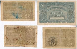 Románia / Német megszállás 1917. 25b (3x) egyik felülbélyegezve + 50b T:III--IV ragasztott, foltos, szakadt Romania / German Occupation 1917. 25 Bani (3x) one of them with overprint + 50 Bani C:VG-G taped, stained, tear