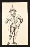 Ary jelzéssel: Középkori katona. Tus, papír, foltos, 34×19 cm