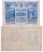 1902. 50K "1330 91658" + 1918. 200K "A 2063" hullámos hátlap, hamis piros "...