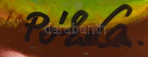 Póka György (1944- ): Táj madarakkal. Zománc, farost, jelzett, 24×26 cm