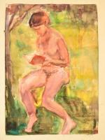 Tömösváry Aranka (?-): Olvasó akt. Akvarell, papír, jelzett, 44×31 cm