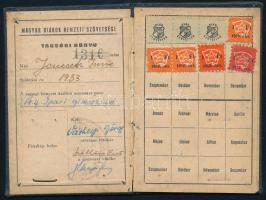 1950 Magyar Diákok Nemzeti Szövetsége, tagsági könyv, bélyegekkel