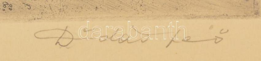 Dudás Jenő (1900-1991): Tihanyi magtár. Rézkarc, papír, jelzett, 24,5×40 cm