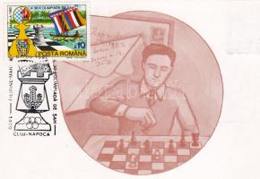 Románia: levelezési sakkozó, sakkbélyeggel és sakkbélyegzéssel, hátoldalon szintén sakkbélyegzés