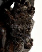 Távol-keleti istenség, szobor, faragott fa, kis sérüléssel, m: 32 cm