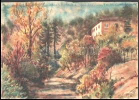 Sostarics Lajos (1896-1968): Turistaszálló, akvarell, papír, jelzés nélkül, 22×30 cm