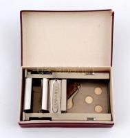 Bakony fém borotvaélező, pengékkel, eredeti dobozában, 8×12 cm