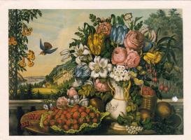 Gyümölcs és virágok F.F.Palmer képe utáni reprodukció C