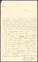 1907 Baltazár Dezső (1871-1936) református lelkész, a tiszántúli református egyházkerületi püspök levelének kézzel írt, aláírt fogalmazványa helyi aktuálpolitikai ügyekben