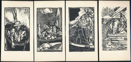 Kondor Béla (1931-1972): Az öreg halász és a tenger, illusztrációk, 11 db fametszet, jelzés nélkül, 13,5×7 cm